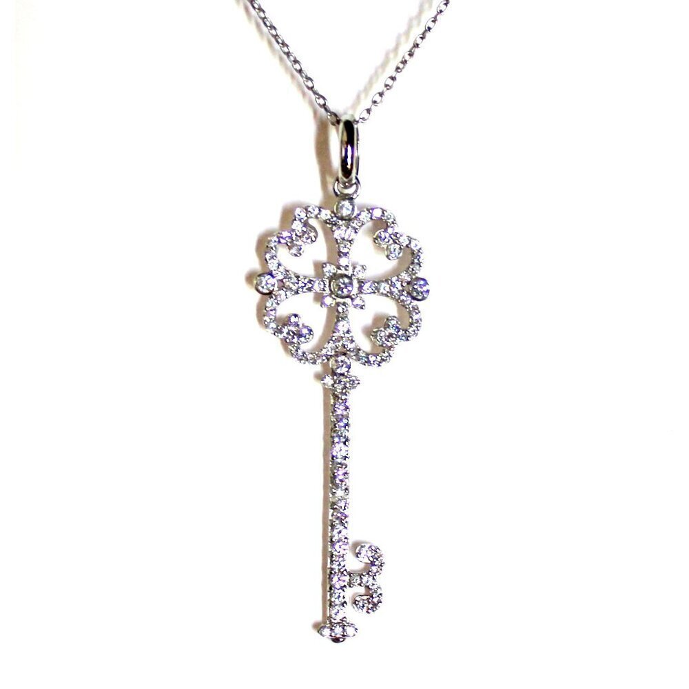Girls Womens Cz Cubic Zirconia Key Hearts Love Pendant Necklace